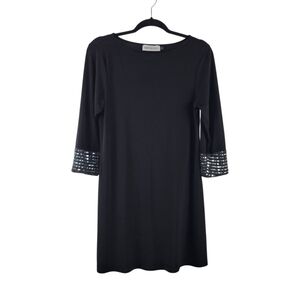 Veronica M Black 3/4 Sleeve Sequin Cuff Stretchy A-Line Shift Dress Women's L